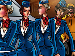 Four gorgeous airline stewardesses get..