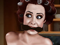 With a firm kick, he parted her legs,..